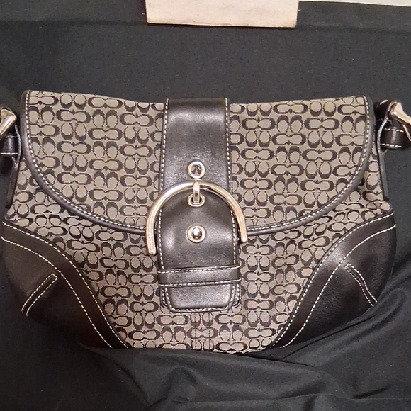 Coach Handbags - Coach Black and Gray Signature Shoulder Bag (MISSING STRAP)